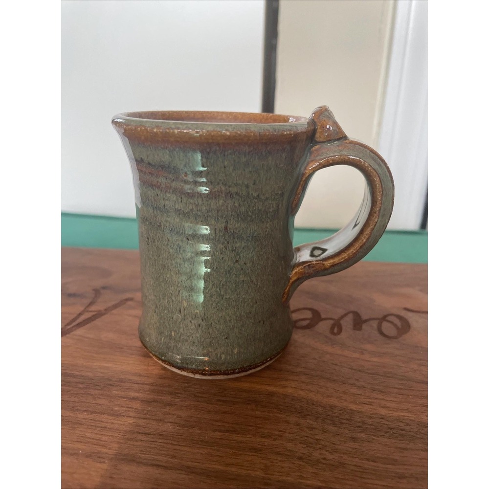 Handmade Ceramic Mug in Green and Brown Glaze